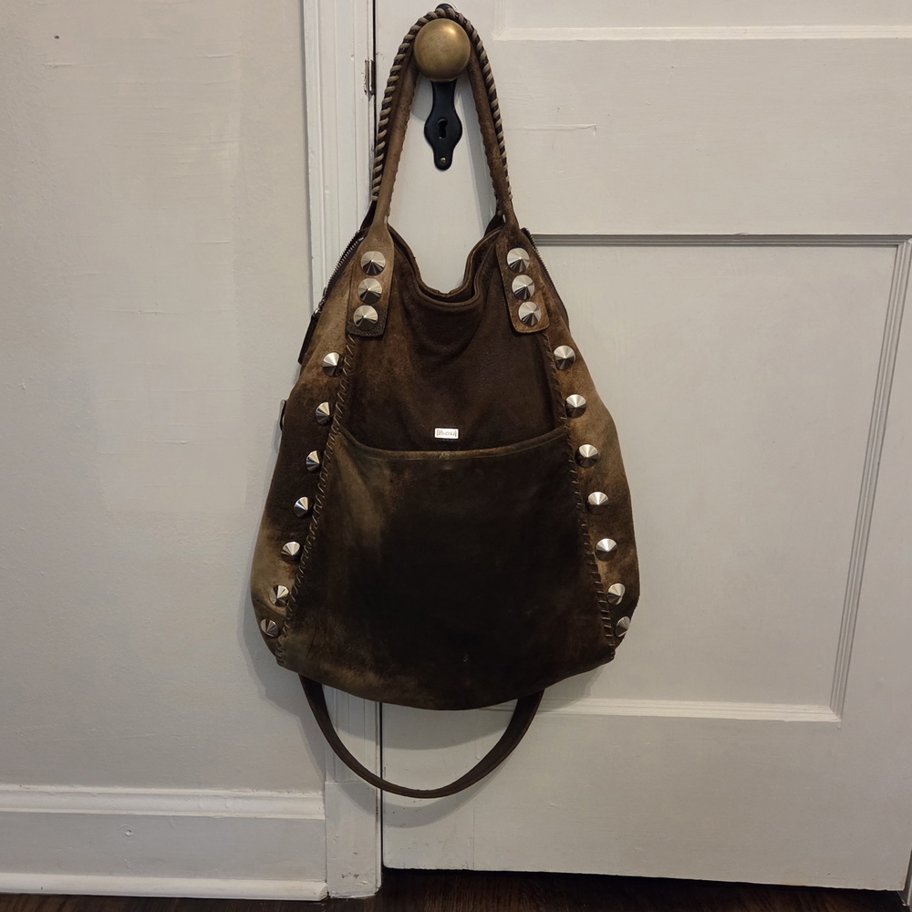 Brown Suede Studded Women's Bag